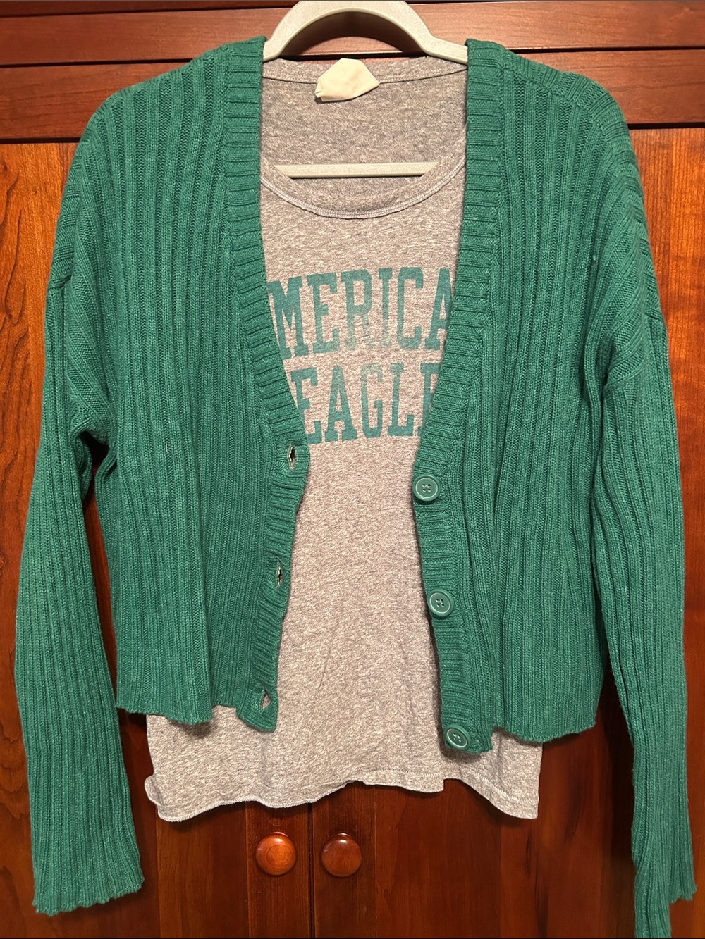 American Eagle Outfitters Teal Ribbed Button-Front Cardigan